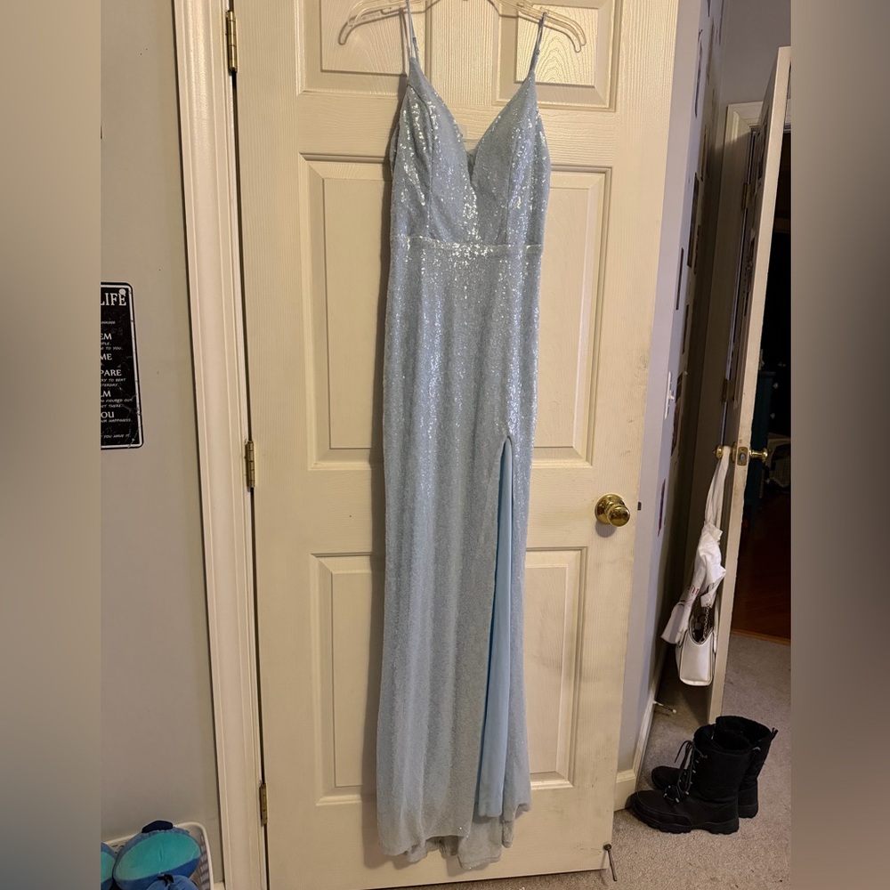 Elegant Light Blue Sequin Gown
